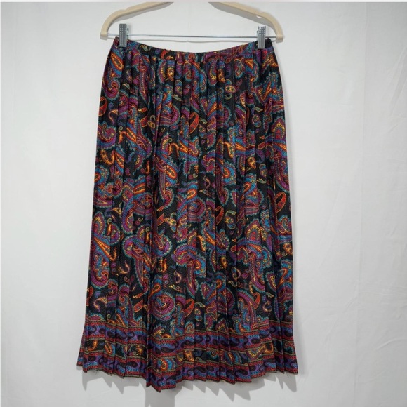 Vintage Boutique 80s Paisley Pleated Midi Skirt NWT, Fall Retro Boho Party Look - Picture 4 of 8